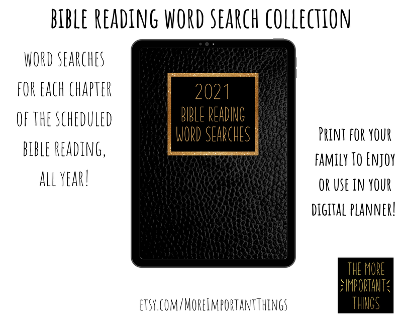 2021 Bible Reading Word Search Digital Planner & Printable Family Worship Activity - More Important Things