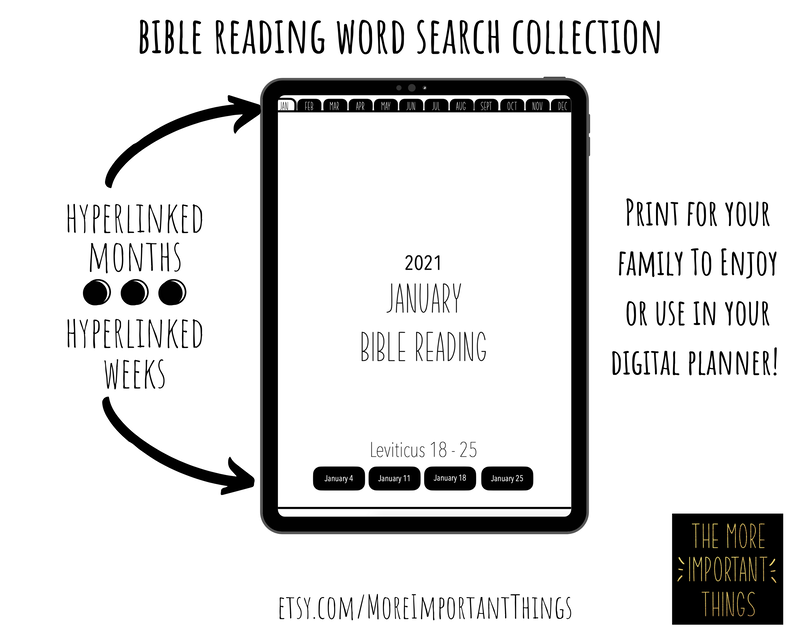 2021 Bible Reading Word Search Digital Planner & Printable Family Worship Activity - More Important Things