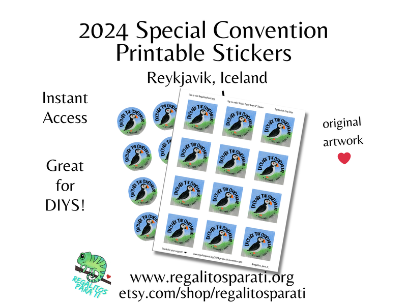 Sticker Sheets with a hand painted puffin and the text "Declare the Good News Iceland 2024"