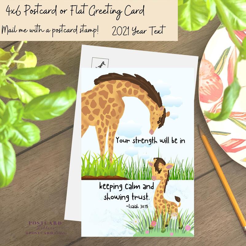 2021 Year Text Gifts  JW Postcards/Greeting Card Set | 2021 Year Text | Your strength will be in | Isaiah 30:15 | Giraffe