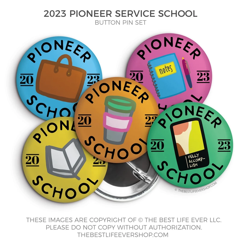2023 Pioneer School Button Pins Set - Color Party! jw ministry - jw pioneer gifts - best life ever - jw