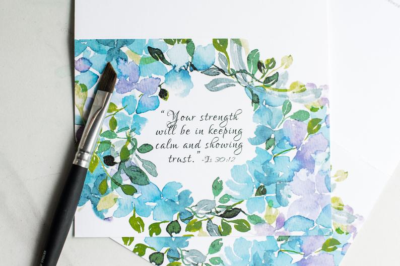 2021 Year Text Gifts  KEEP CALM and TRUST | Encouragement, Trust, Jw Card, Hand Painted Watercolor Greeting Cards with Envelope