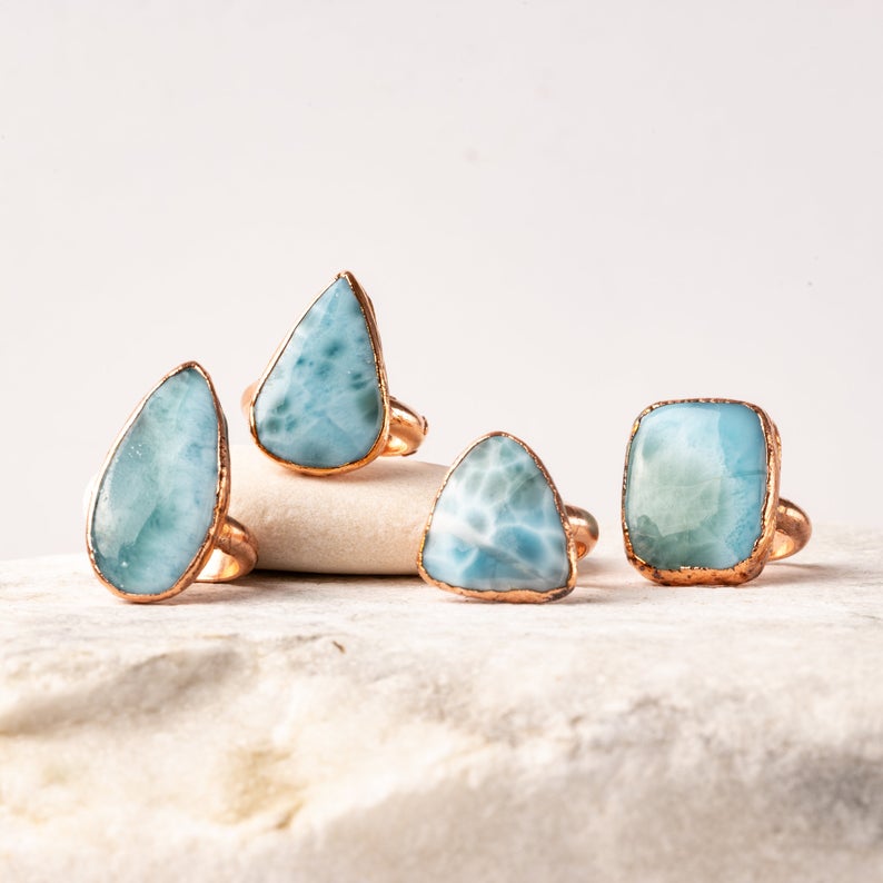 Larimar Copper Ring - Ocean Stone Ring - Blue Ring - Turquoise Ring - Larimar Statement Ring - Larimar Teardrop Ring