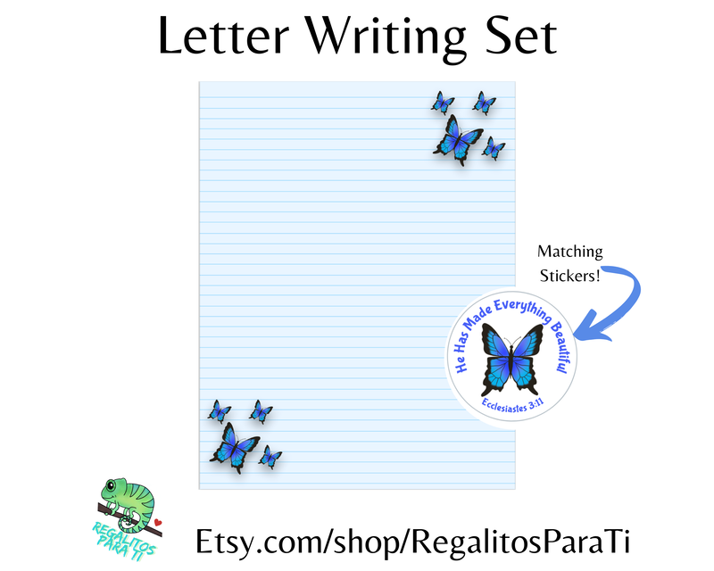 Butterfly Printable Stationary Set - Letter Writing Paper & Scripture Stickers