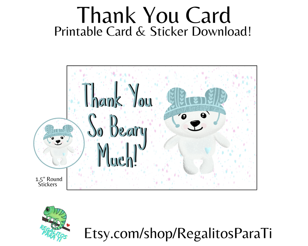 Thank you Beary much punny thank you card download